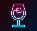 Glowing neon line Wine glass icon isolated on black background. Wineglass sign. Vector Royalty Free Stock Photo