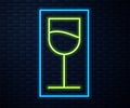 Glowing neon line Wine glass icon isolated on brick wall background. Wineglass sign. Vector Illustration Royalty Free Stock Photo