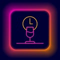 Glowing neon line Wine time icon isolated on black background. Wine glass. Wineglass sign. Colorful outline concept