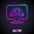 Glowing neon line Worker safety helmet icon isolated on black background. Vector