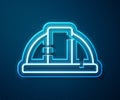 Glowing neon line Worker safety helmet icon isolated on blue background. Vector Illustration Royalty Free Stock Photo