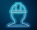 Glowing neon line Worker safety helmet icon isolated on blue background. Vector Illustration Royalty Free Stock Photo