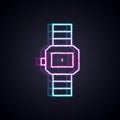 Glowing neon line Wrist watch icon isolated on black background. Wristwatch icon. Vector