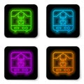 Glowing neon line X-ray machine icon isolated on white background. Black square button. Vector Illustration Royalty Free Stock Photo