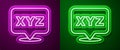 Glowing neon line XYZ Coordinate system icon isolated on purple and green background. XYZ axis for graph statistics