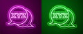 Glowing neon line XYZ Coordinate system icon isolated on purple and green background. XYZ axis for graph statistics