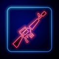 Glowing neon M16A1 rifle icon isolated on blue background. US Army M16 rifle. Vector