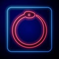 Glowing neon Magic symbol of Ouroboros icon isolated on black background. Snake biting its own tail. Animal and infinity