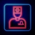 Glowing neon Male doctor icon isolated on blue background. Vector Royalty Free Stock Photo