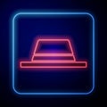 Glowing neon Man hat with ribbon icon isolated on blue background. Vector Illustration Royalty Free Stock Photo