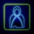 Glowing neon Mantle, cloak, cape icon isolated on blue background. Magic cloak of mage, wizard and witch for halloween