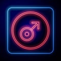 Glowing neon Mars symbol icon isolated on black background. Astrology, numerology, horoscope, astronomy. Vector