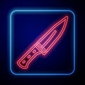 Glowing neon Meat chopper icon isolated on blue background. Butcher knife. Kitchen knife for meat. Butcher knife. Vector