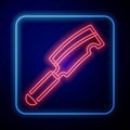 Glowing neon Meat chopper icon isolated on blue background. Butcher knife. Kitchen knife for meat. Butcher knife. Vector