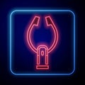 Glowing neon Meat tongs icon isolated on blue background. BBQ tongs sign. Barbecue and grill tool. Vector