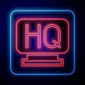 Glowing neon Military headquarters icon isolated on blue background. Vector