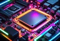 Glowing Neon Motherboard of CPU Royalty Free Stock Photo