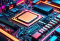 Glowing Neon Motherboard of CPU Royalty Free Stock Photo