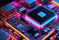 Glowing Neon Motherboard of CPU Royalty Free Stock Photo