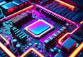 Glowing Neon Motherboard of CPU Royalty Free Stock Photo