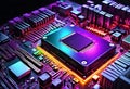 Glowing Neon Motherboard: Depicting Technological Advancement Royalty Free Stock Photo