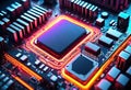 Glowing Neon Motherboard: Depicting Technological Advancement Royalty Free Stock Photo