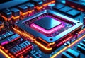 Glowing Neon Motherboard: Depicting Technological Advancement Royalty Free Stock Photo