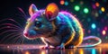 Glowing Neon Mouse in Futuristic Multicolor Lighting A Vibrant Cyberpunk Stock Image for Creative Design Projects Royalty Free Stock Photo