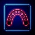 Glowing neon Mouth guard boxer icon isolated on black background. Vector