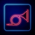 Glowing neon Musical instrument trumpet icon isolated on black background. Vector Royalty Free Stock Photo