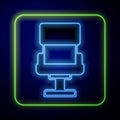 Glowing neon Office chair icon isolated on blue background. Armchair sign. Vector Royalty Free Stock Photo