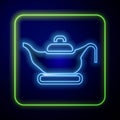 Glowing neon Oil lamp icon isolated on blue background. Vector Royalty Free Stock Photo