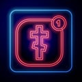 Glowing neon Online church pastor preaching video streaming icon isolated on black background. Online church of Jesus