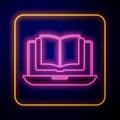 Glowing neon Online class icon isolated on black background. Online education concept. Vector