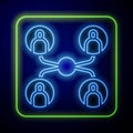 Glowing neon Online class icon isolated on blue background. Online education concept. Vector Illustration