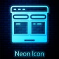 Glowing neon Online translator icon isolated on brick wall background. Foreign language conversation icons in chat Royalty Free Stock Photo