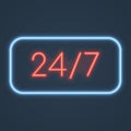 Glowing neon open 24 7 hours sign. Vector illustration. Royalty Free Stock Photo