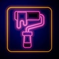 Glowing neon Paint roller brush icon isolated on black background. Vector Royalty Free Stock Photo