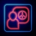 Glowing neon Peace talks icon isolated on black background. Vector