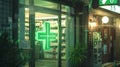 A Glowing Neon Pharmacy Cross. AI generated Royalty Free Stock Photo