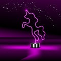 Glowing Neon Pink Unicorn. Glow effect sign night club or bar concept. on dark background. editable vector