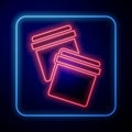 Glowing neon Plastic bag with ziplock icon isolated on blue background. Vector Royalty Free Stock Photo