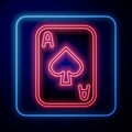 Glowing neon Playing cards icon isolated on black background. Casino gambling. Vector