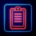 Glowing neon Police report icon isolated on blue background. Vector