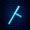 Glowing neon Police rubber baton icon isolated on brick wall background. Rubber truncheon. Police Bat. Police equipment