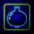 Glowing neon Pomegranate icon isolated on blue background. Garnet fruit. Vector