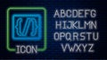 Glowing neon Programming language syntax icon isolated on brick wall background. Syntax programming file system. Neon Royalty Free Stock Photo