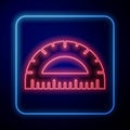 Glowing neon Protractor grid for measuring degrees icon isolated on blue background. Tilt angle meter. Measuring tool