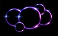 Glowing neon purple and blue circles abstract background. Round lines with electric light frames. Geometric fashion Royalty Free Stock Photo