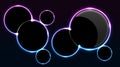 Glowing neon purple and blue circles abstract background. Round lines with electric light frames. Royalty Free Stock Photo